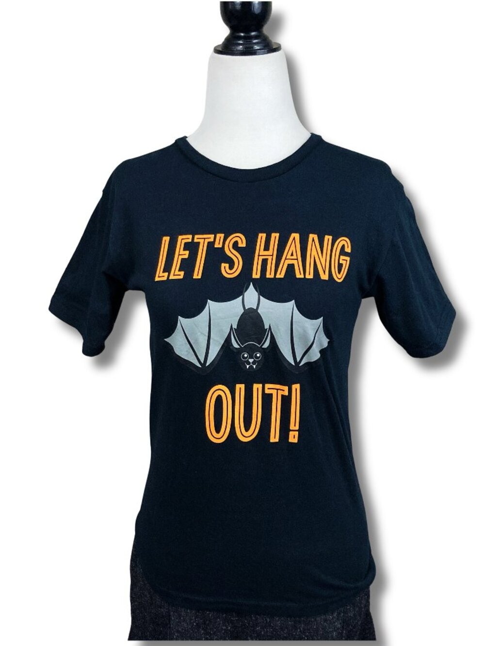 CREATOLOGY Black orange Let's Hang Out bat graphic tee ~ XS SMALL goth t-shirt